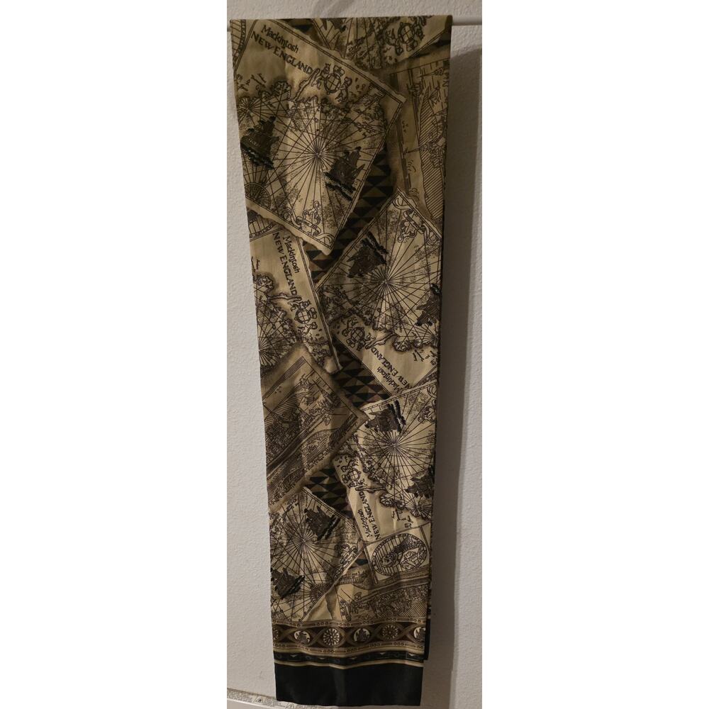 Mackintosh of New England Black & Tan Nautical Maps Ships Oblong Scarf EUC